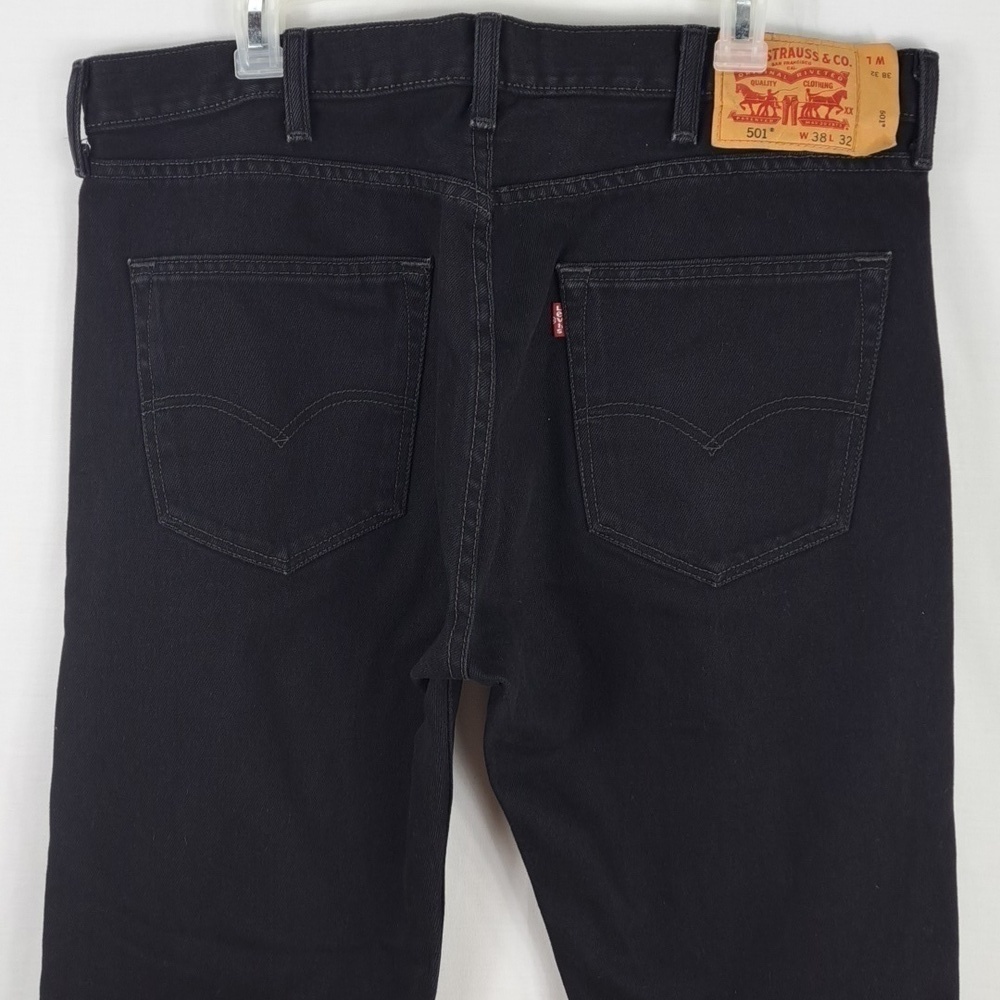 Levi's Strauss 501 button fly black dark wash straight leg casual jeans 38/32